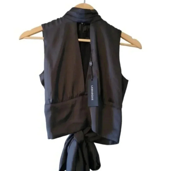 Lamarque Opal Cropped Wrapped High Neck Sleeveless Blouse Black Size Small. - Picture 8 of 10